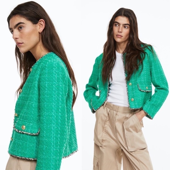 H&M Textured-weave Jacket in Green XL - Picture 1 of 13